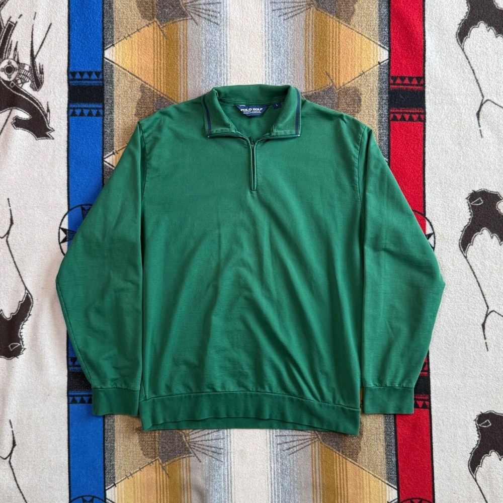 Polo Golf Ralph Lauren Mens Large Green 100% Pima Cotton Quarter Zip Pullover